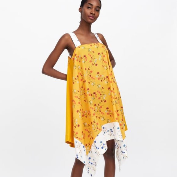 NWT Zara Asymmetrical Yellow Floral Dress Size L - Picture 3 of 11